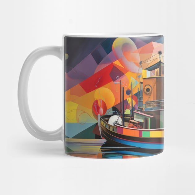 Fishing Boat Concept Abstract Colorful Scenery Painting by Cubebox